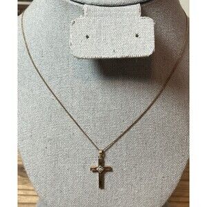 Antique VTG Esemco Chain + Detailed Diamond Center Cross Both 10K Gold 19 In